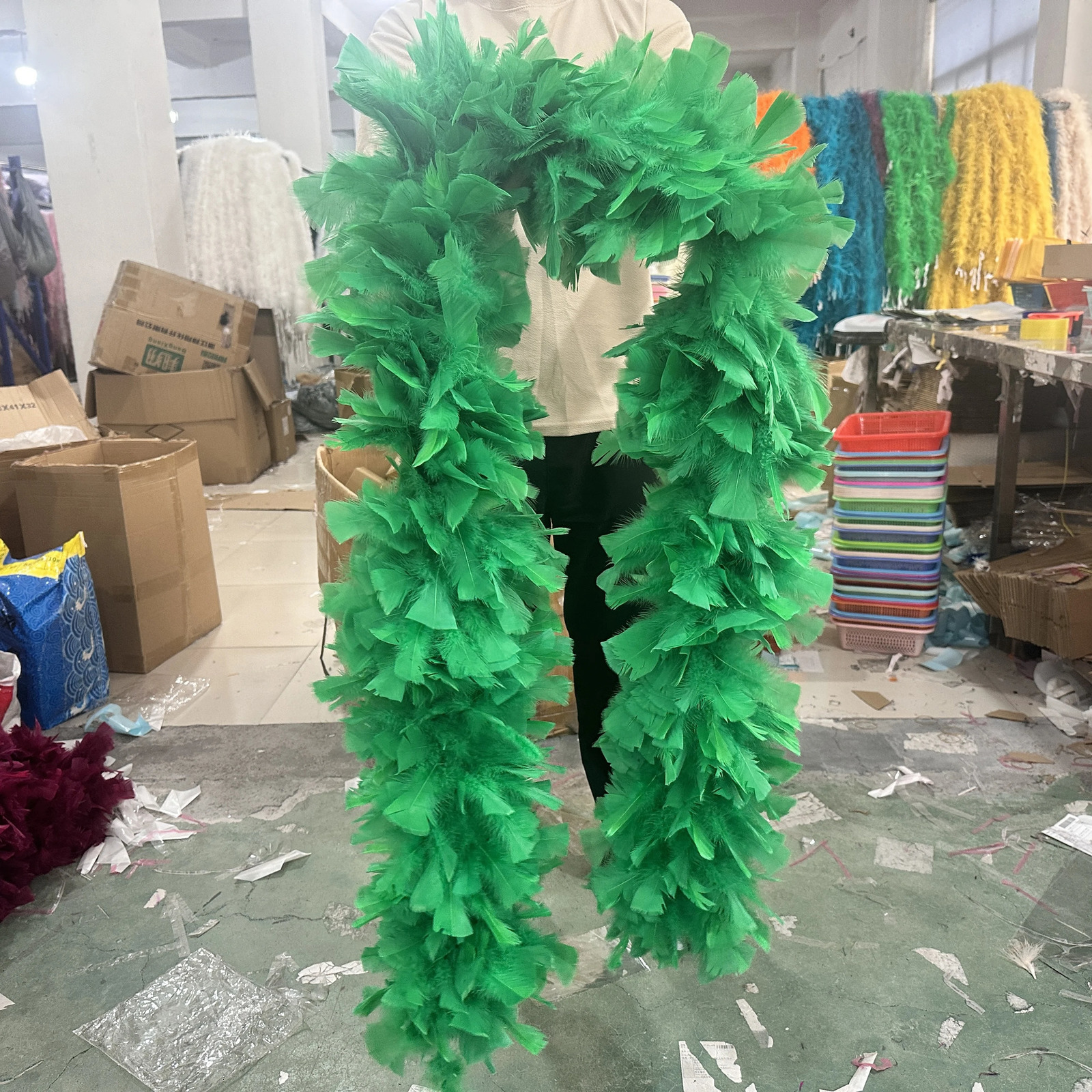 Beautiful green Turkiye feather Boa Shawl 200g puffy frill for costume stage party carnival decoration craft 2M 241108