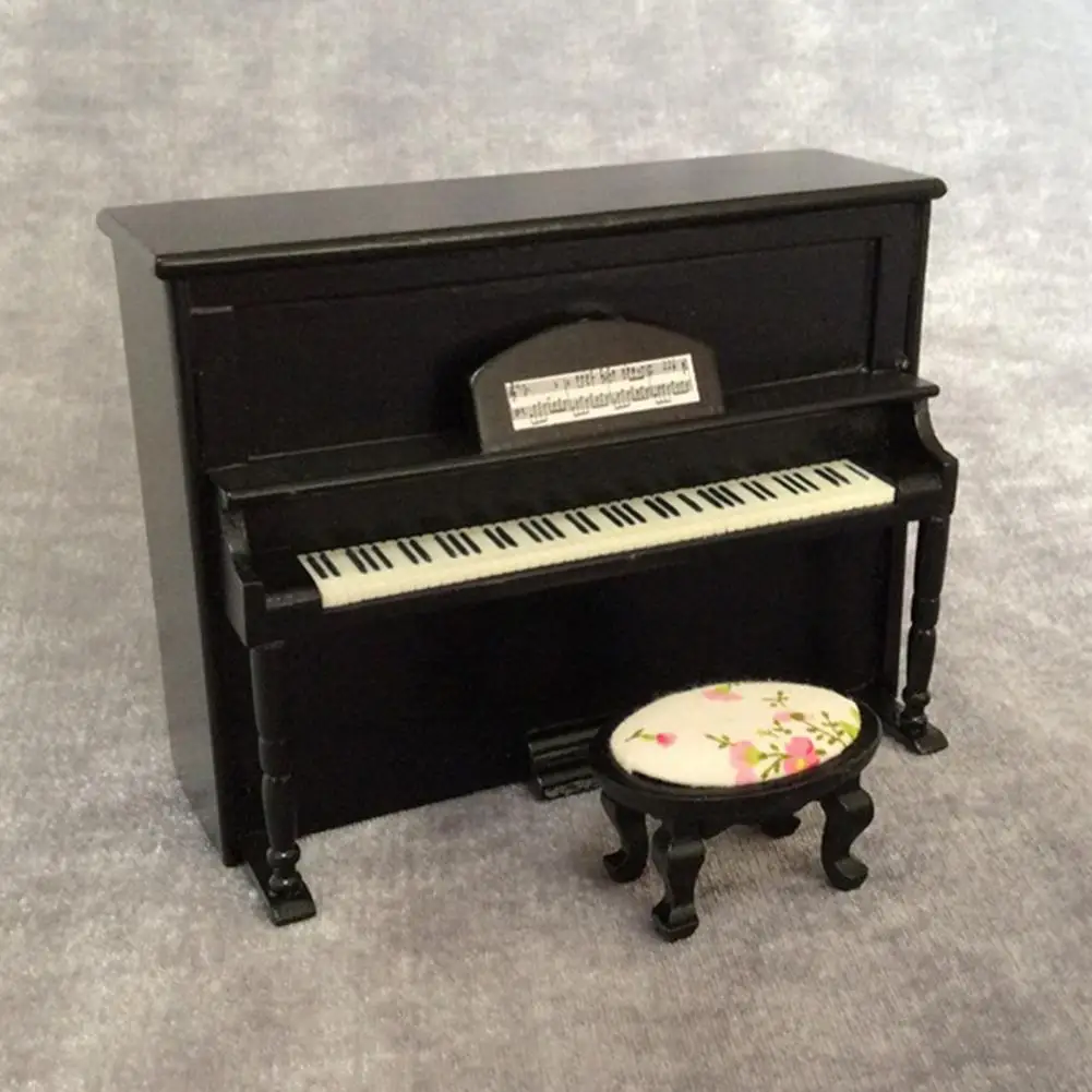 1 Set Smooth DIY Wear-resistance Miniature Scale 1:12 Dollhouse Piano Wooden Dollhouse Piano for Doll House