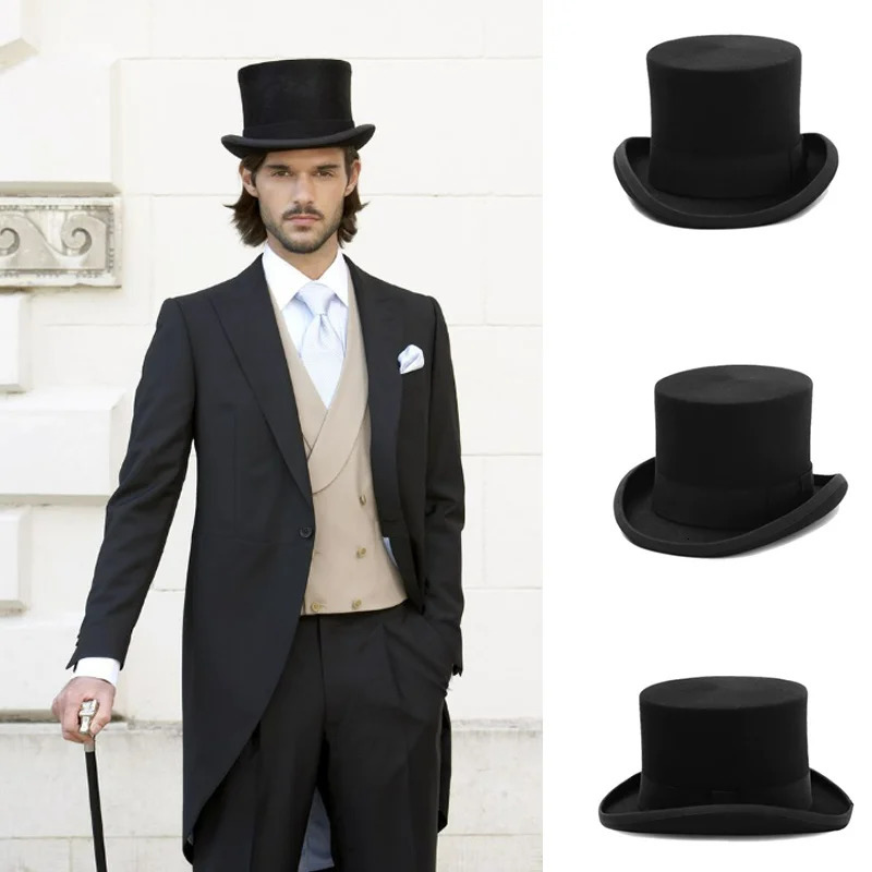 Mens Top Hat Magician President High Hat British Jazz Top Hat Mens Gentleman Flat Top Felt Hat 2024 Sombrero de Copa Brit anico 241108