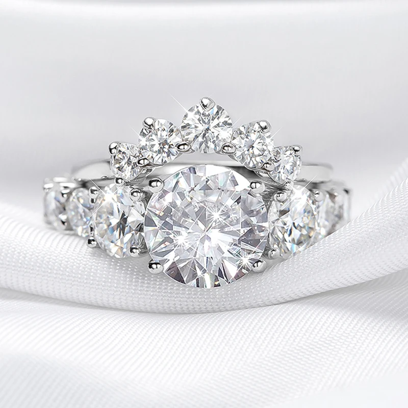 Smyoue 9.8CTTW Certified Full Moissanite Engagement Ring for Women Sparkling Simulated Dia Jewelry S Sterling Sier GRA smile