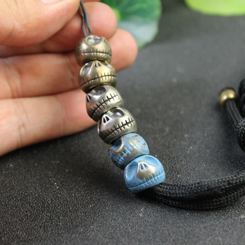 Head ddmysmile Skull Punk Pumpkin Brass Knife Beads Umbrella Rope Cord Outdoor Woven Lanyard Pendant EDC Paracord DIY Handmade Accessories Smile