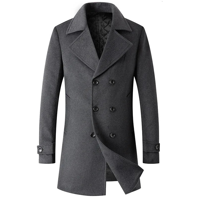 Double Breasted Coat Men Peacoat Wool Jacket Long Lapel Trench Coats Male Winter Windbreak Fashion Men Clothing