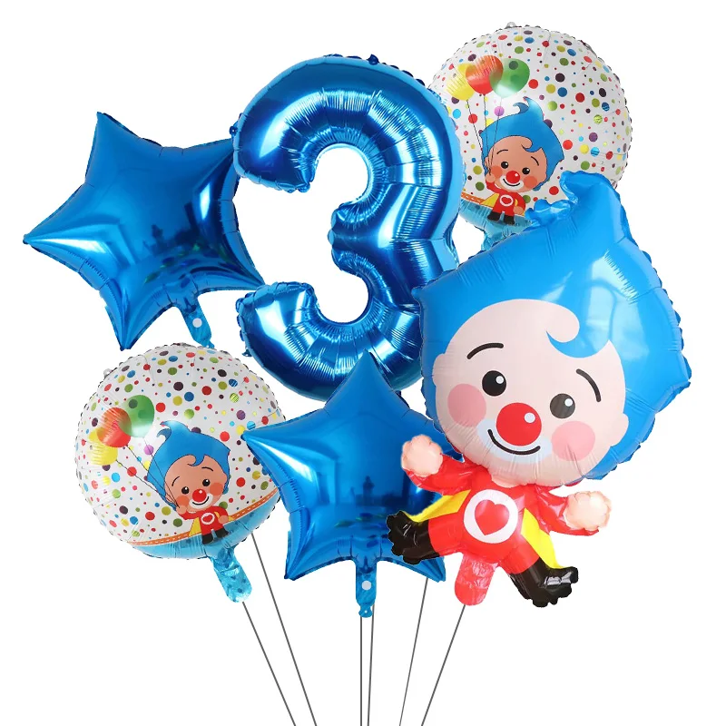 6pcs/Set Plim Clown Foil Helium Balloons Red Number Balls Air Globos Children's Happy Birthday Party Decorations Kids Toys Gifts