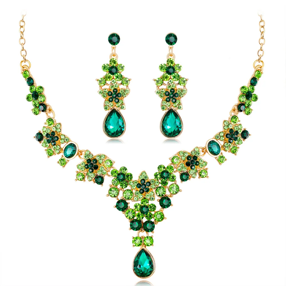 Purple Green KMVEXO Blue ddmysmile Crystal Star Rhinestone Bridal Jewelry Sets Women Bride Necklace Earrings Wedding Jewelry Set Smile