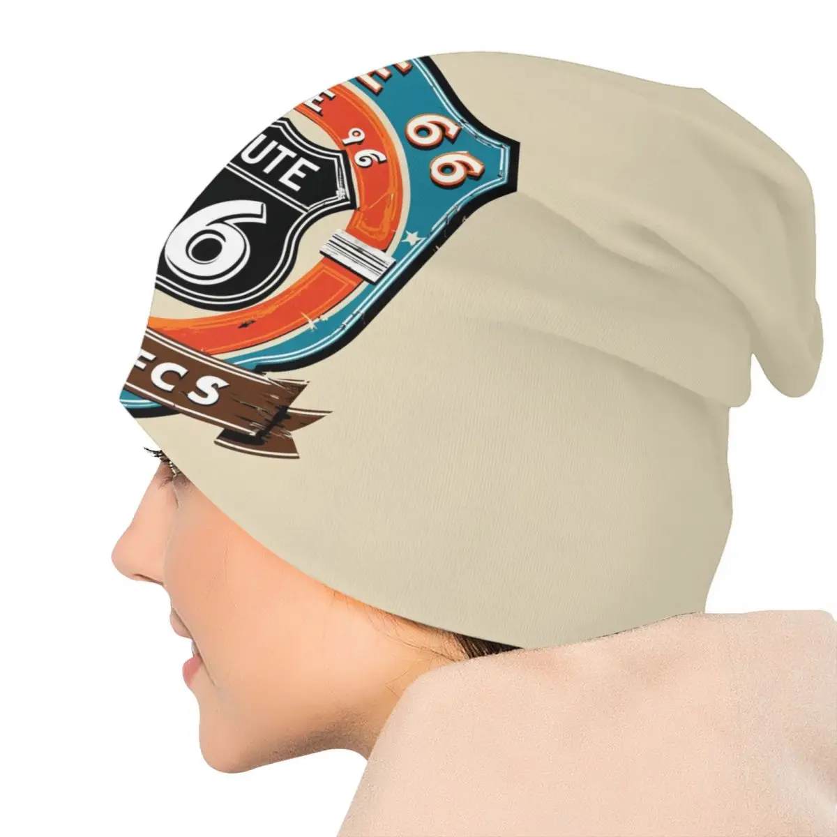 Ride The Route 66 Bonnet Hat Knitting Hats Men Women Cool Unisex Biker Motorcycle Cruise America Highway Winter Warm Beanies Cap