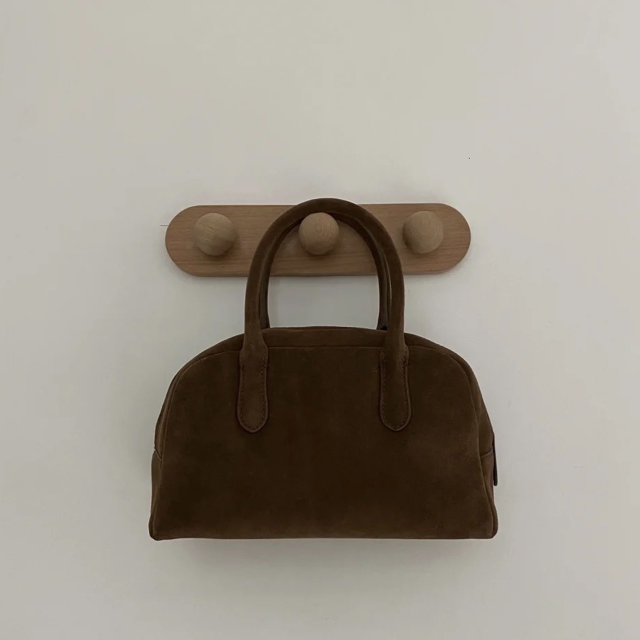 Women's Suede Cowhide Bowg Boston Korean Niche Classic Style Genuine Leather Ladies Handle Bag Genuine Leather Zipper Style BagVoyage