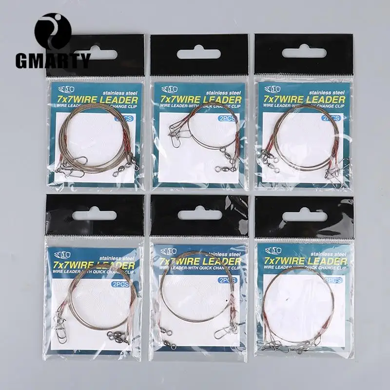 Line Steel 2pcs Fishing Wire Leader Fishing Leash with Rolling Swivels Pike Fishing Accessories Anti-winding Line Tackle Tool smile