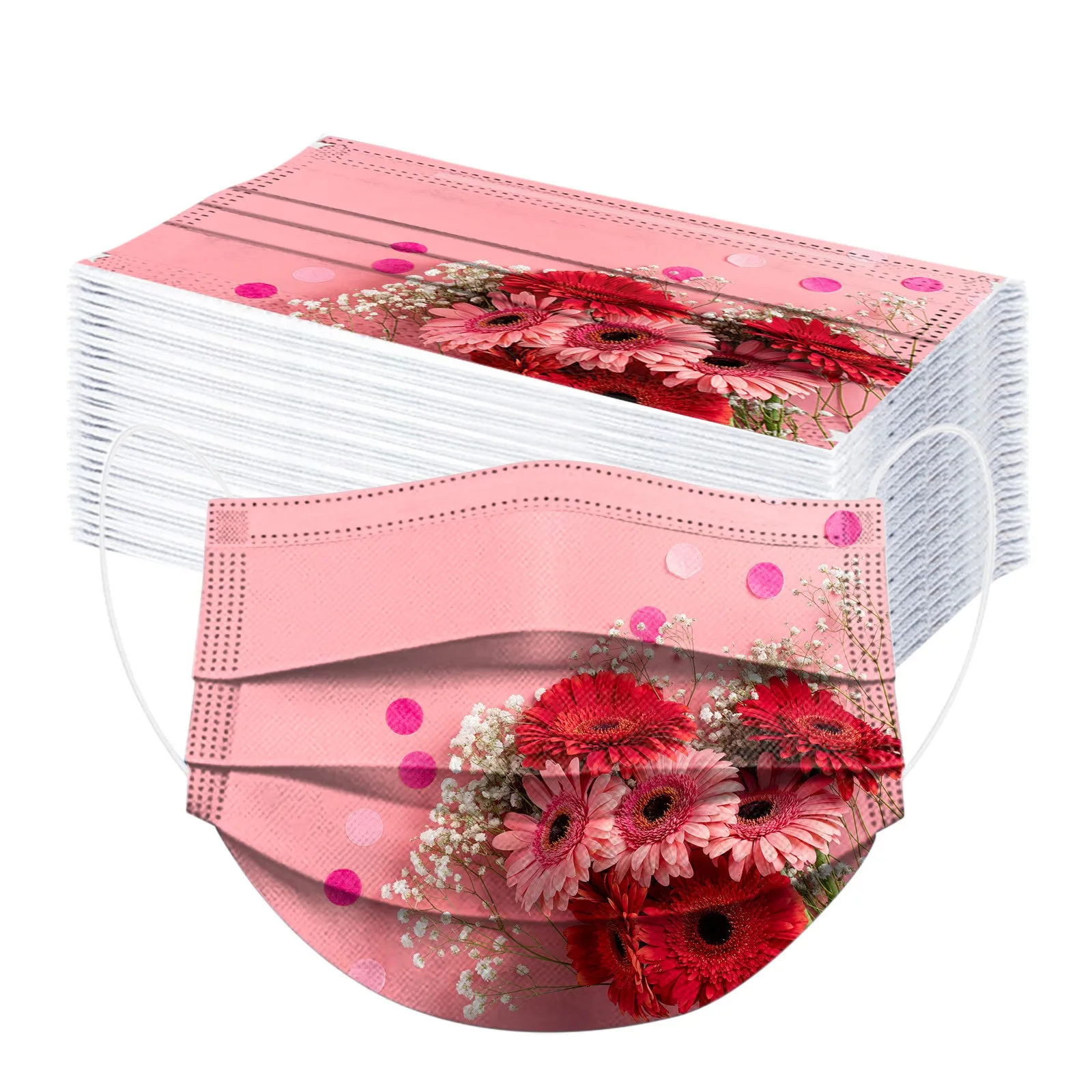 Flowers Disposable 50pcs Adults Mask 3ply Floral Print Mask Mascarillas Spring Mouth Cover Masque Halloween Cosplay Mascherine smile
