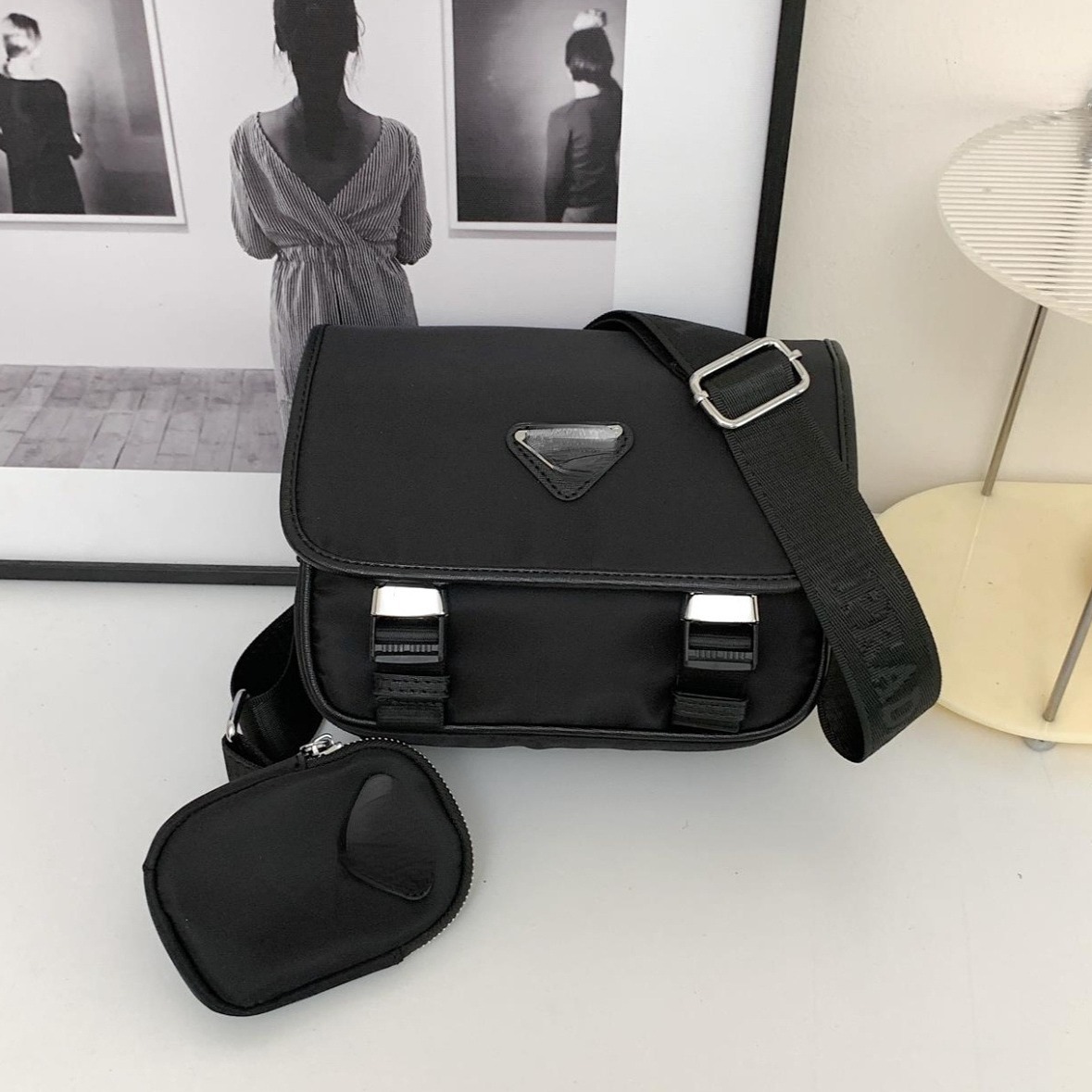 Designers Men Cross body Bags Luxury Men Briefcases Nylon Messenger Bag Fashion 2-Piece Shoulder Bags Mini Hang Pouch Top