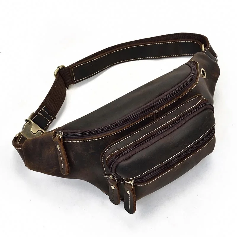 Pouch Men Belt Leather Casual Cowskin Waist Bags Of Male Crazy Horse Pack With Earphone ddmysmile Hole Fanny Smile
