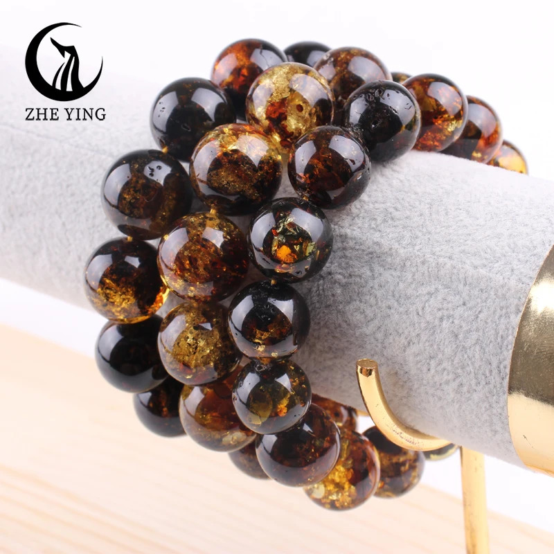 13-14mm large bead Piebald Amber natural bracelet round stone beads casual fashion womens and mens jewelry genuine Amber Anklet gift 241108