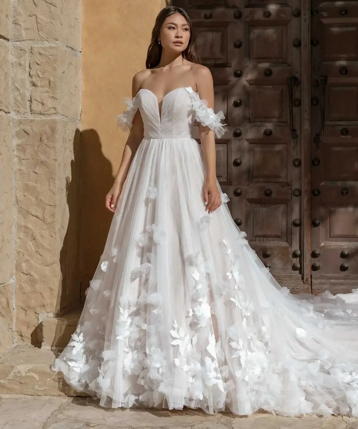 2024 New Princess Wedding Dress Off Shoulder 3D Flowers Tulle Lace Up A-Line Bridal Bride Gowns Vestido De Novia Robe De Mariage