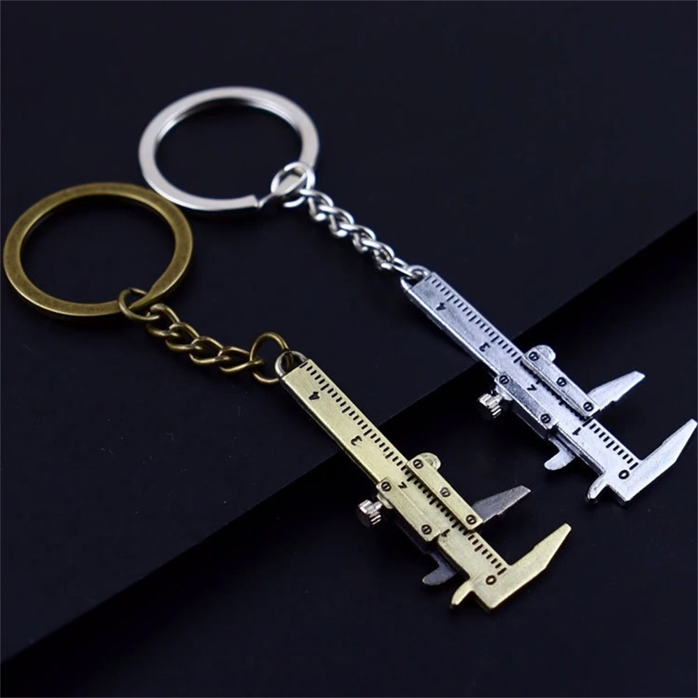 Metal Ruler Mini Portable Vernier Caliper Ruler Key Chain Movable Vernier Caliper Ruler Model Keychain Creative Gift smile