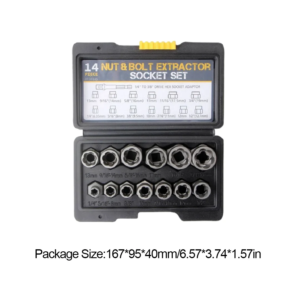 14Pcs/Set Broken Nut Bolt Extractor Socket Head To Take Hexagonal Screw Tool Screws Remover Threading Tool Kit Black Nuts Set