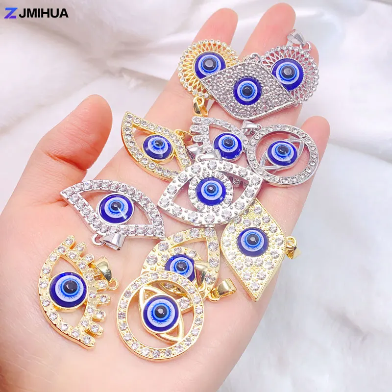 Blue Crystal Turkish Charms Evil Eye Pendants For Jewelry Making Findings DIY Designer Necklaces Earrings Supplies Accessories smile