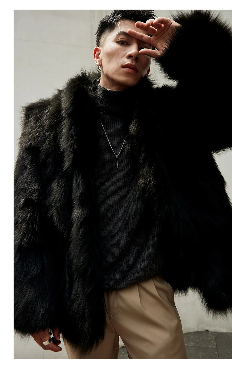 genuine natural raccoon fur coat mens fashionable stand up collar jacket warm winter coat 241108