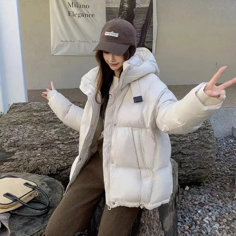 Melad Brown Coffee Womens Crop Petite Winter Thick Down Jacket Long Sleeve Regular Fit 241108