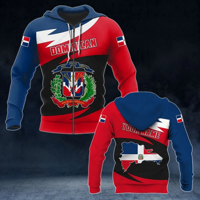 Custom Name Dominican Emblem Zipper Hoodies Loose Unisex Oversize Sweatshirts Winter Casual Streetwear Tops Pullover