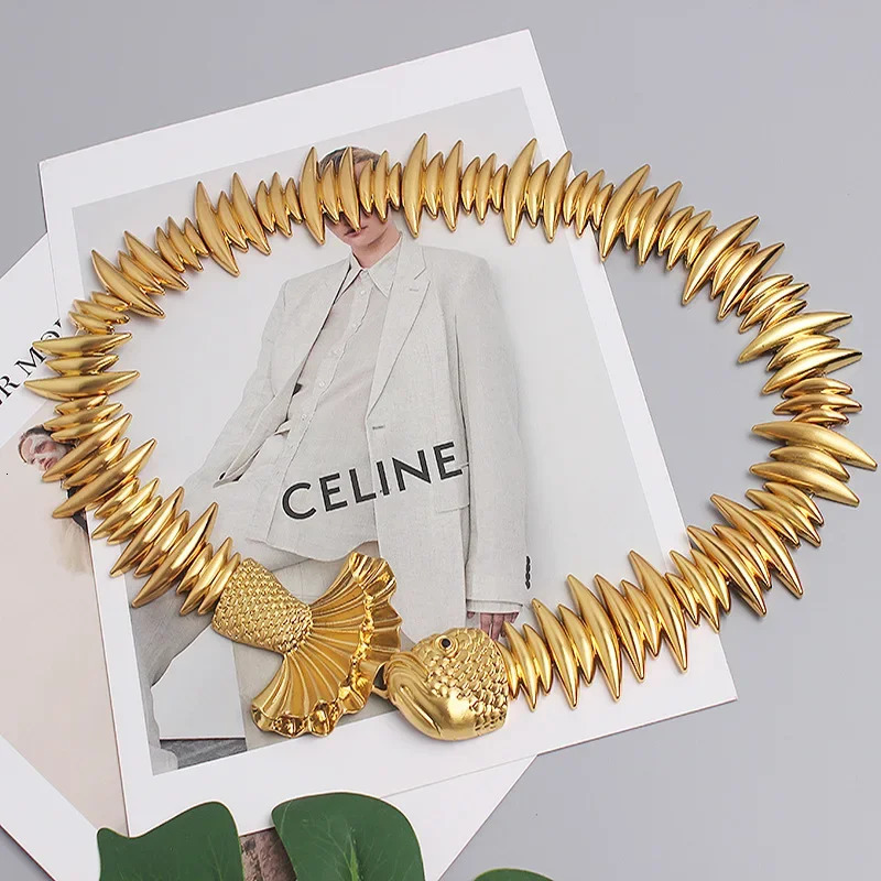 Womens Belt High Quality Womens Elastic Gold Belt Womens Waist Fish Metal Dress Belt 241108