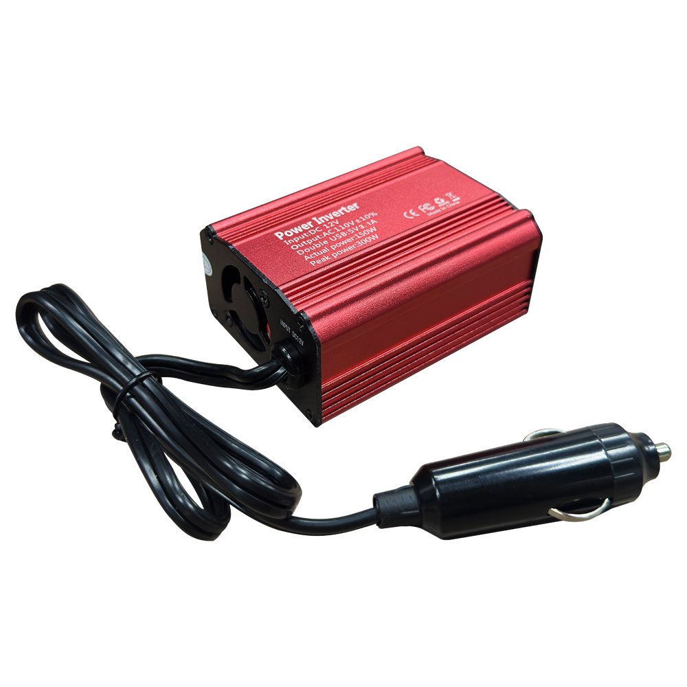 Car Inverter 300W (peak) DC 12V to AC 110V Dual USB Fast Charging Modified Sine Wave US Socket for Outdoor Emergency Electricity