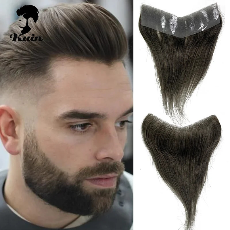 Invisible V Loop Human Hair Wigs 2.5x16 Colored V Front Men Toupee Mens Forehead Frontal Wig Thin Skin Pu Base V Style Hairline 241108