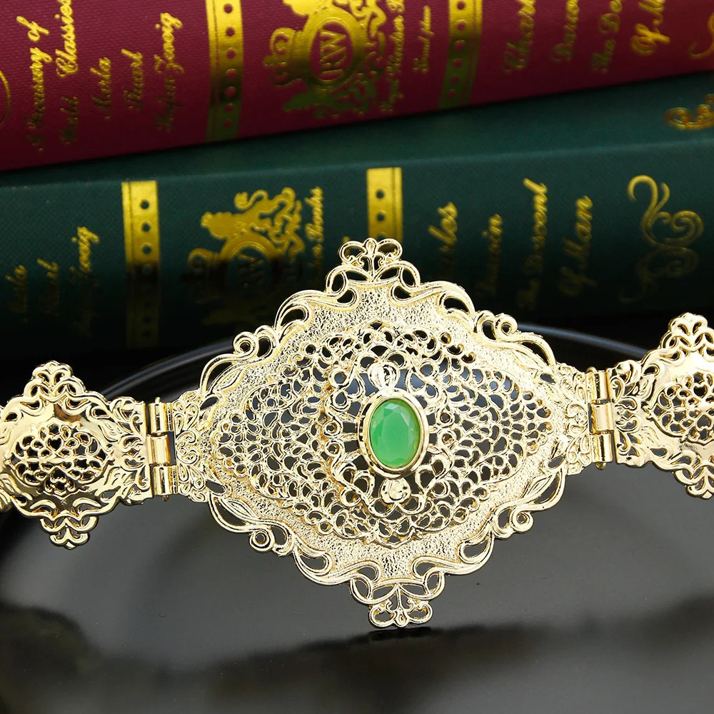 Sunspicems Gold Color Morocco Belt Women Crystal Metal Caftan Waist Chain Arabic Bride Wedding Jewelry Adjustable Length 240401