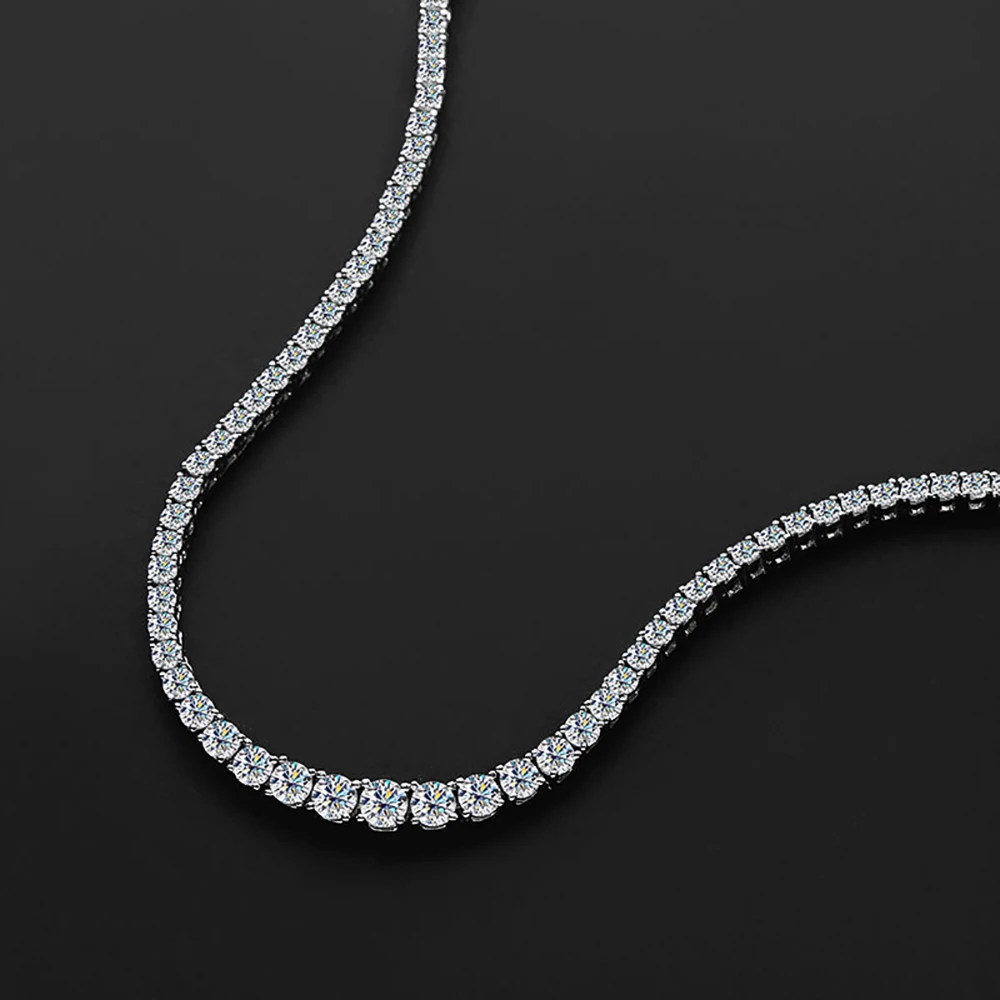 D Real Serenity Day Color Graduated Size Full Moissanite Tennis Necklace for Women S Sterling Sier Plated Fine Jewelry smile