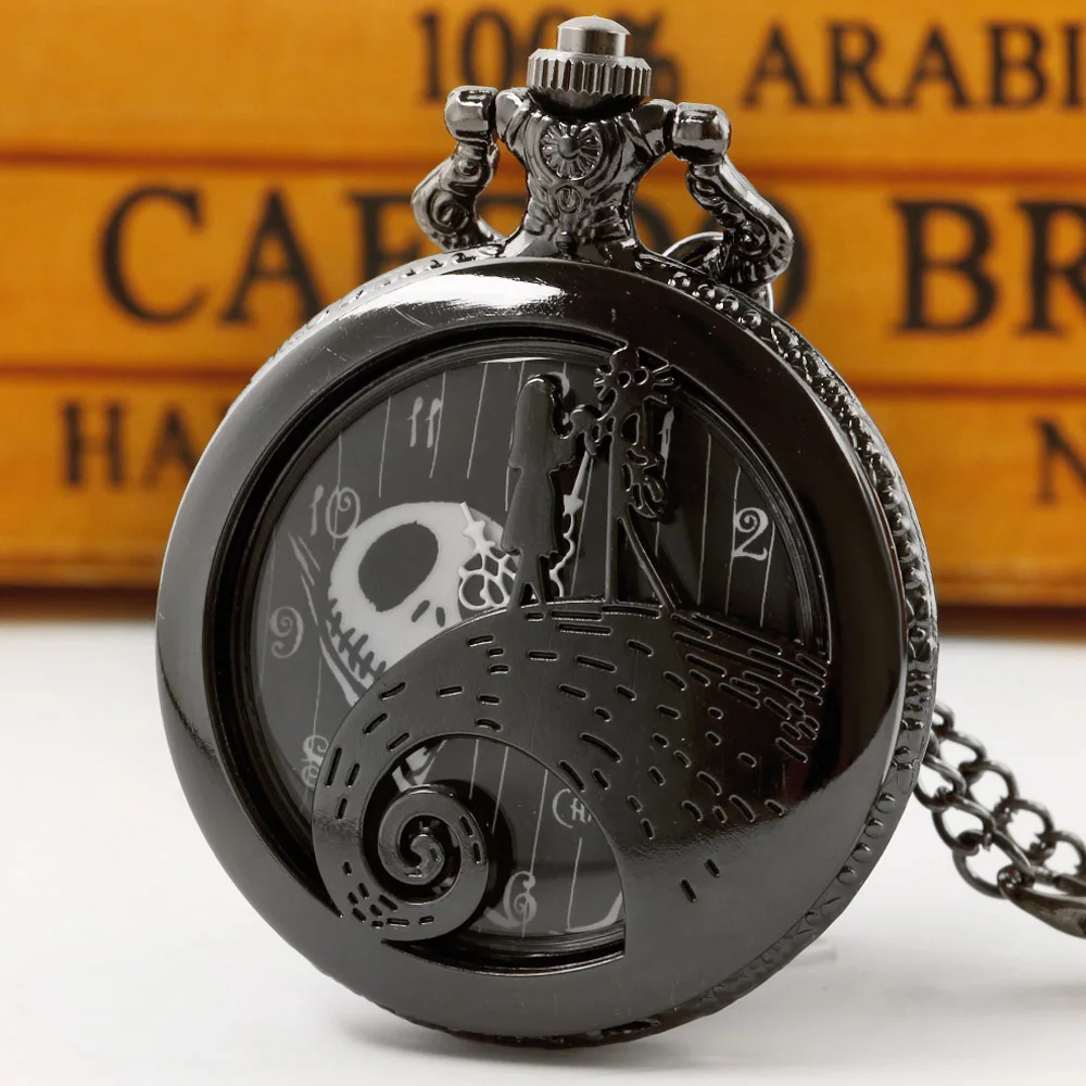 Pattern Skull Black Hollowed-out Men's Temperament Popular Steampunk Vintage Pocket Watch Gift Necklace reloj hombre smile