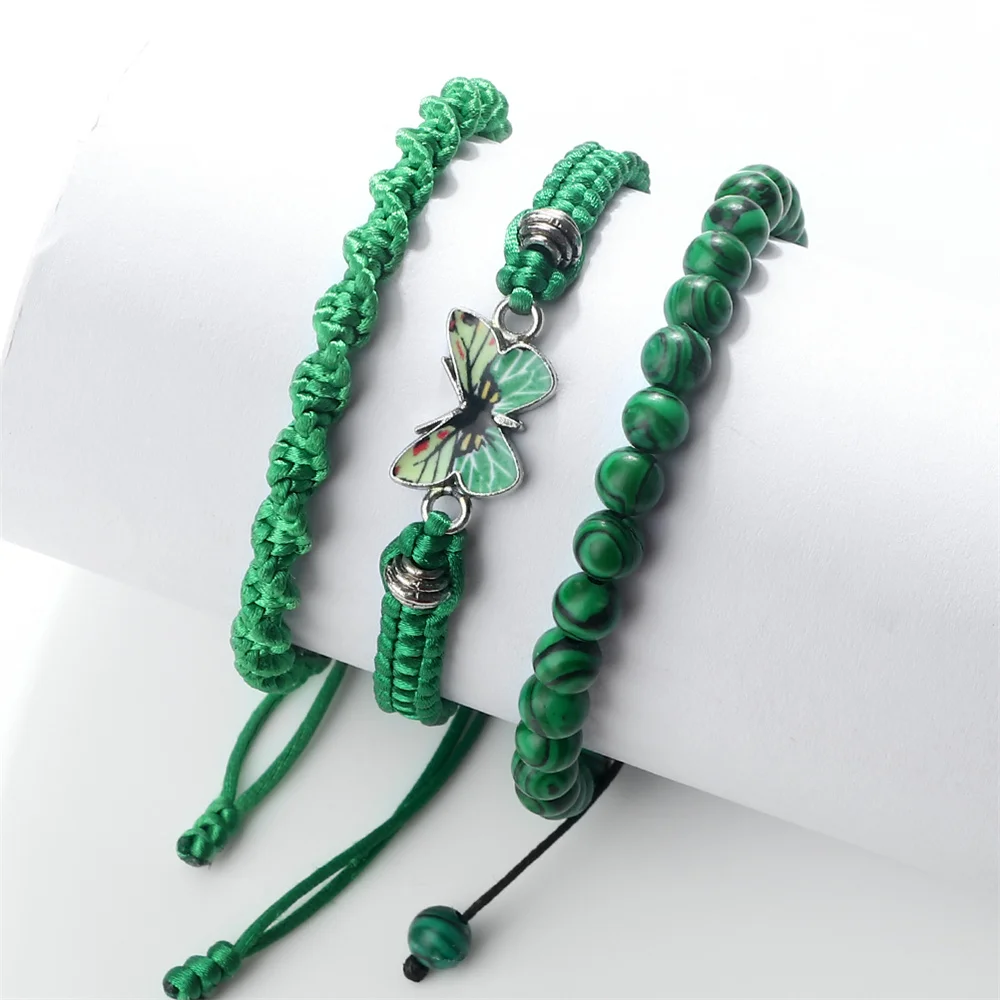 Bracelet Charm 3Pcs/Set Butterfly For Women 6Mm ddmysmile Black Lava Stone Malachite Tiger Eye Beaded Braided Bracelets & Bangles Jewelry Smile &