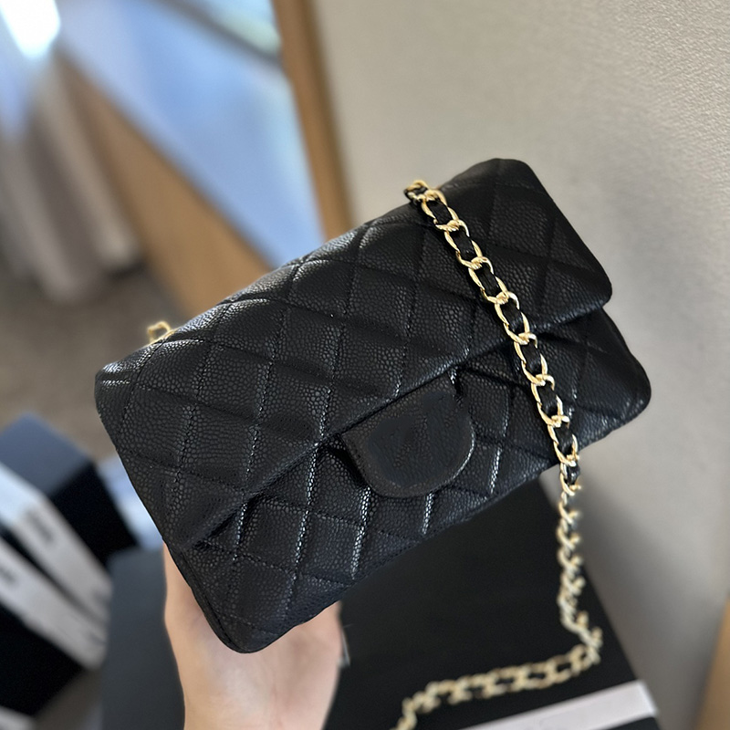 20CM Caviar Leather Mini CF Shoulder Handbags Luxury Designer Bags Gold/Silver Metal Hardware Matelasse Chain Crossbody Classic Flap Quilted Purse