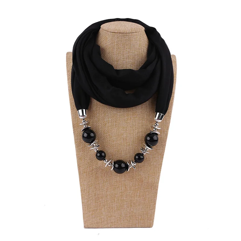 Necklace New ddmysmile Bead Pendant Scarf Head Scarves Solid Color Jewelry Women Foulard Female Accessories Muslim Hijab Scarf Smile