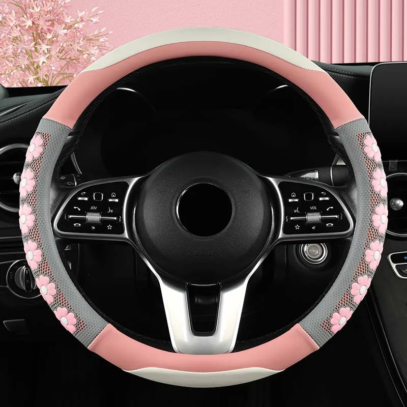 Material Napa Brightly Leather Colored Car Steering Wheel Cover Universal Auto ddmysmile Parts Non-Slip Wear-Resistant 38Cm Smile