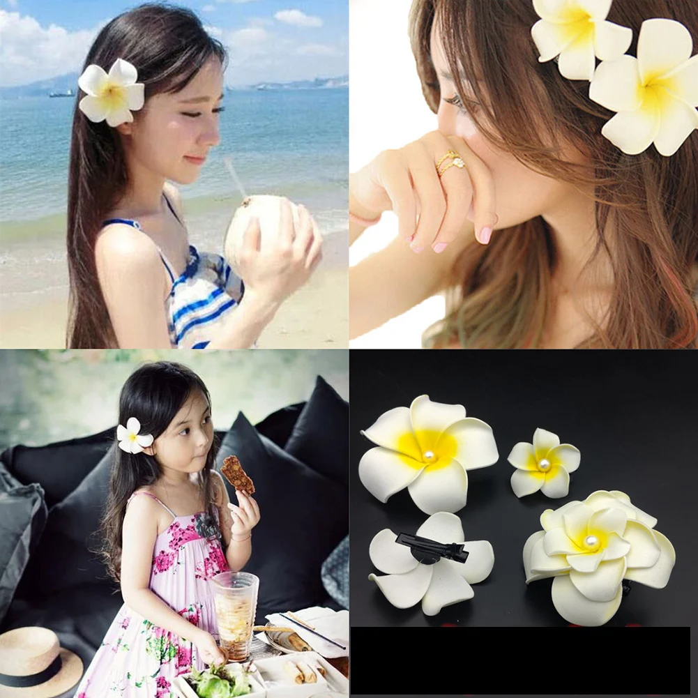 1pcs 4cm new 2025 /6cm /9cm Foam Hawaiian Plumeria Flower Hairpin Frangipani Flower Bridal Hair Clip