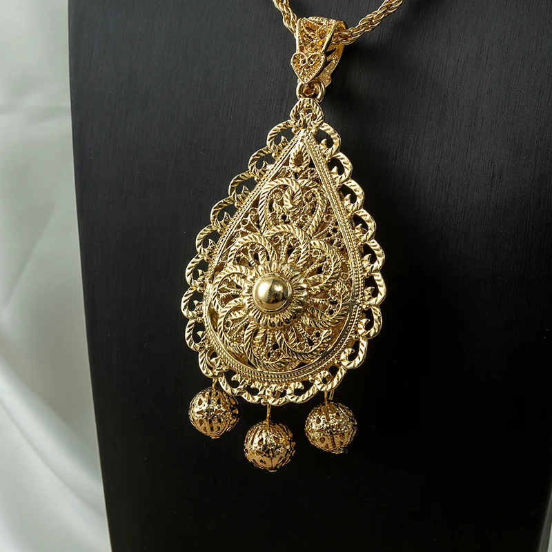 Hollow Algerian Flower Women's Design Metal Earrings Necklace Jewelry Set Arab ddmysmile Women's Wedding Smile