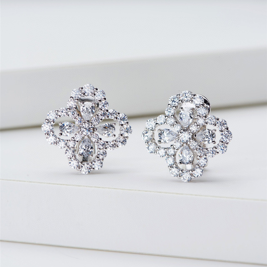 Luomansi Moissanite Petal Ear Clip Passes Dia Test First Order -10 Solid S Sier Jewelry Women's Wedding Party Gift