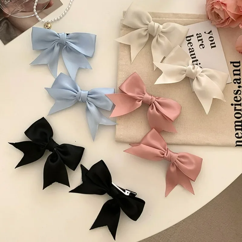 Bowknot Clip ddmysmile Satin Hair For Girl Lolita Bow Barrette Ballet Styling Solid Hairpin Korean Headwear Headband Hair Accessories Smile