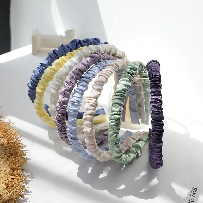 Satin Pleated Hairband AISHG Women Sweet Simple Headband ddmysmile Fabric All-Match Hair Band Girls Hoop Headwear Hair Accessories Smile