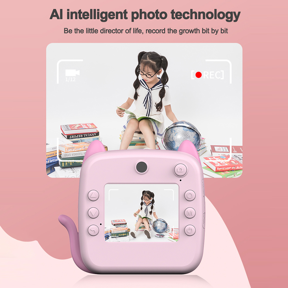 Kids Camera Instant Print Photo HD 1080P Mini Digital Video Camera with Thermal Paper 2.4 Inch IPS Display Educational Toys Gift
