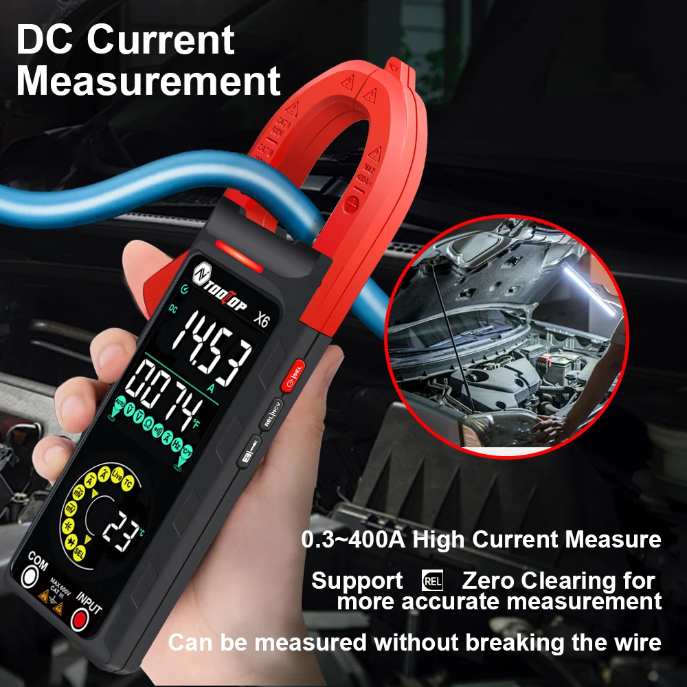 TOOLTOP X6 400A 600V DC/AC Clamp Multimeter AC DC Current Voltage Tester Hz Capacitance NCV Ohmic Diode Clamp Meter