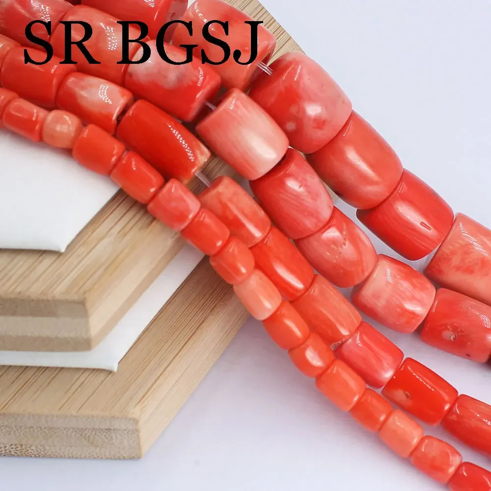 Column Orange Sea Bamboo Coral Bead Exquisite Cylindrical Loose Bead Used for Making DIY Jewelry Accessorie 241108