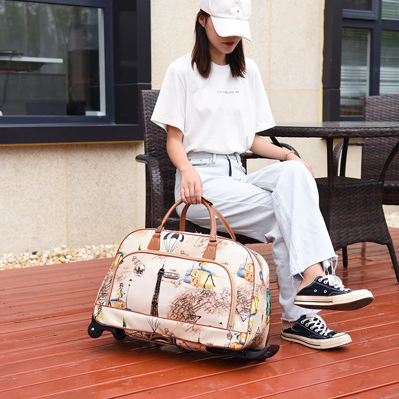 Travel Suitcase Women Trolley Bags Wheeled Bag Oxford High Quality Rolling Lage Travel Bag With Wheels smile