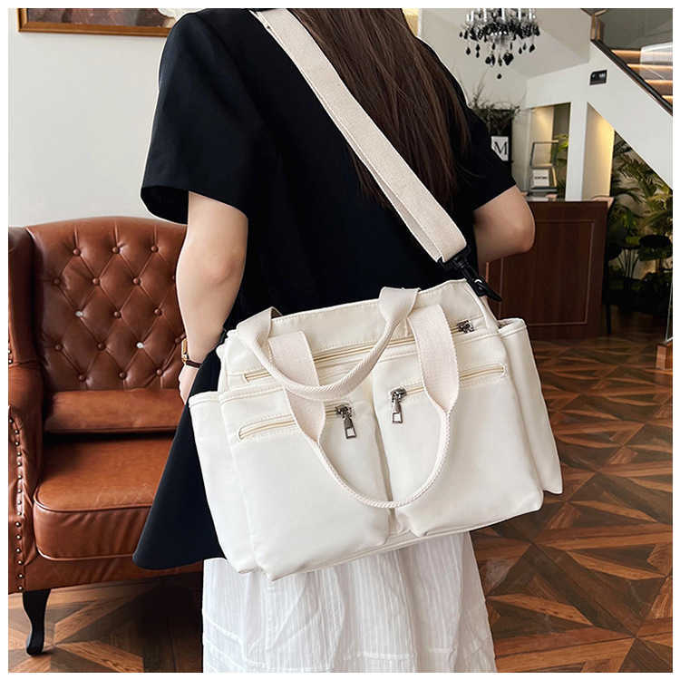 2024 Summer New Nylon Bag Women's Casual Handheld Single Shoulder Crossbody Bag Simple Double Pocket Large Capacity Tote Bag