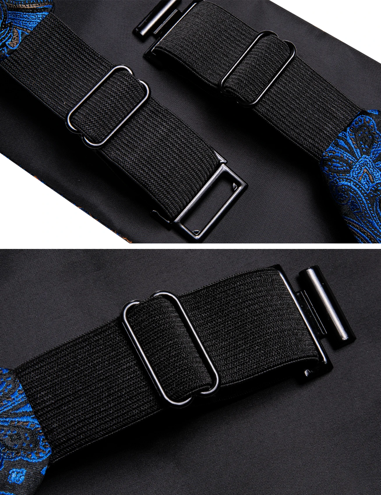 Cummerbund Blue Men Navy Silk Bowtie Pocket Square Cufflinks Sets Classic Paisley Male Accessories Wedding Party Barry.Wang 1031 smile