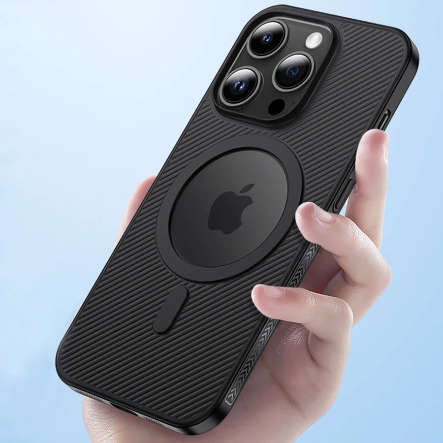 Slim Wavy Lines Frosted Magnetic Back Cover For iPhone 15 14 13 Pro Max Plus Lens Protection Anti-Fingerprint Phone Case