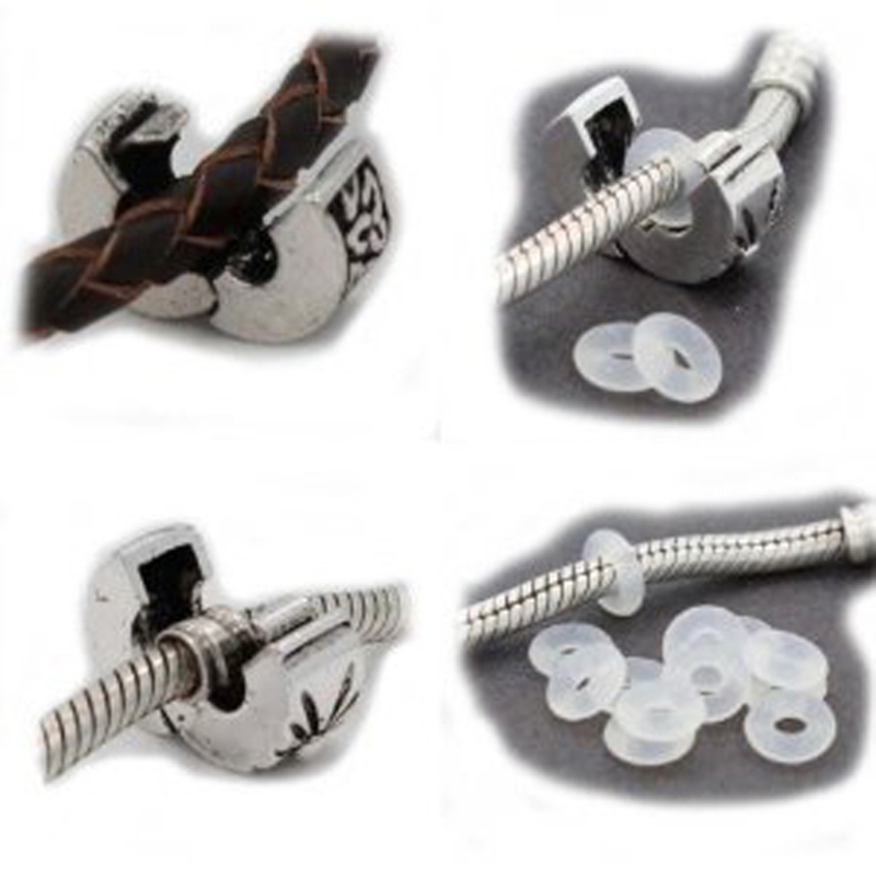 Silicone Rubber Stoppers Ring Bead Charms Bracelets Compatible for Use Alone or with Clip Lock Spacer Charm Beads 100Pcs