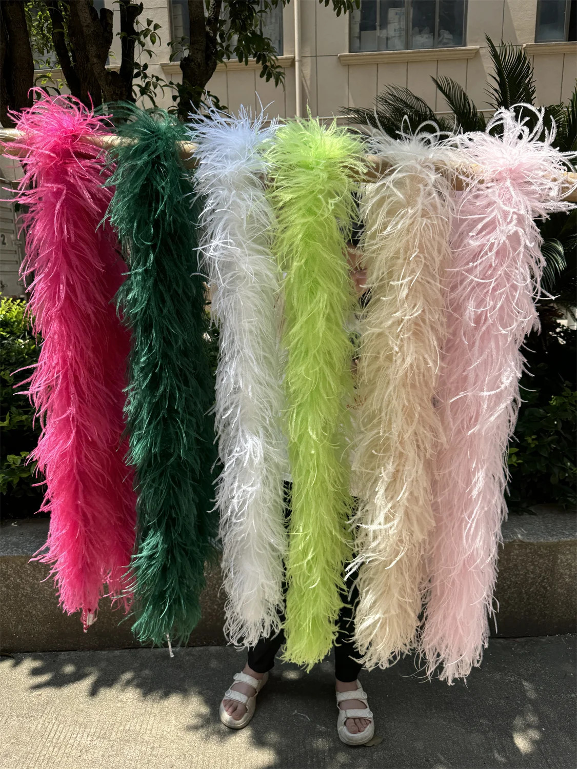 Fluffy Blue Ostrich Feather Boa 6 Ply 0.5/1.3/2/ Mixed Color Folded Fashion Show Carnival Party Feather Accessories 241108