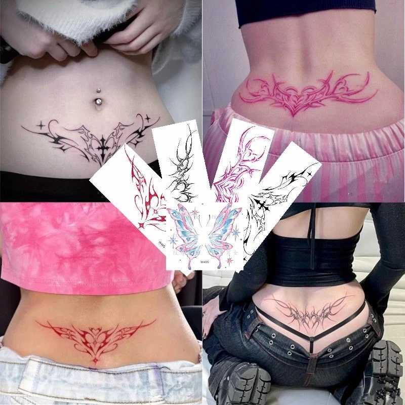 5-piece set of sexy temporary tattoo stickers love and sensual female demon tattoo cover tempting pink waist long-lasting fake tattoo W241109