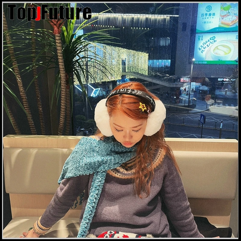 Punk Women Haruku Girl Plush Goth Warm Earmuffs Gothic Women's Lolita Star pentagram Muff Ear Cover Y2K Lovers Fur Headband smile 's