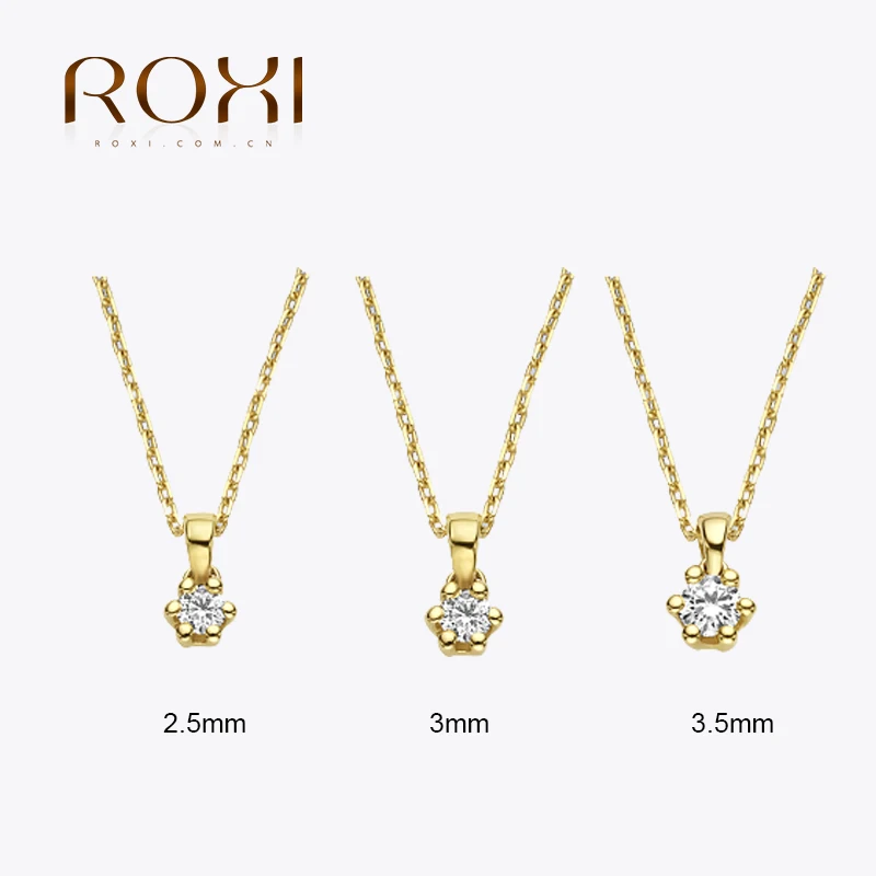 Sier ROXI Sterling S 2.5/3/3.5mm Classic Wedding Gift Single Cubic Zirconia Pendant Necklace For Bride Lover Neck Chain smile