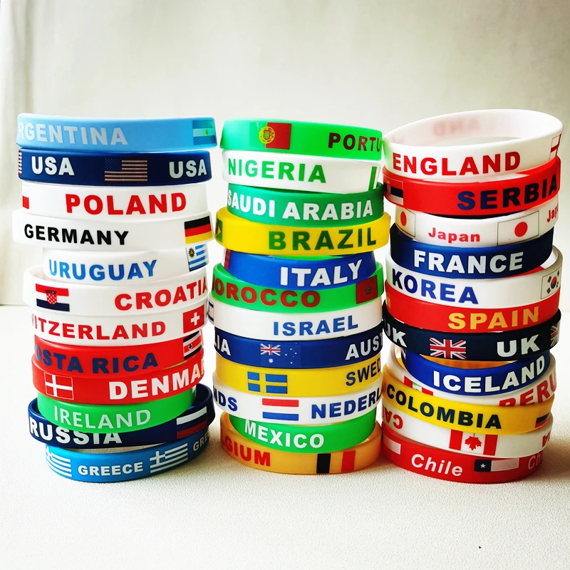 World Flag 2PCS/Lot Country Silicone Wristband France Usa Spain Name Print Foodball Basketball Teem Cheer Up Jewelry Sport Gifts smile